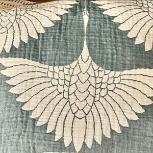 KING Luxury Bedspread Organic Muslin Quilted Crinkle  2 Side FLiPSiDE Teal Crane